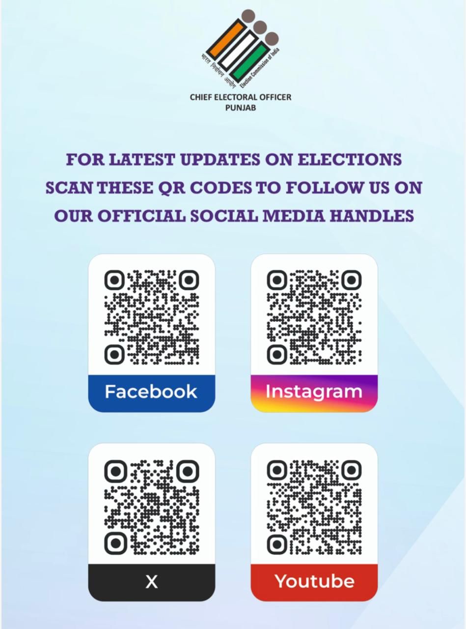 Connect with the social media of the Chief Electoral Officer, Punjab, get the latest information by scanning the QR code